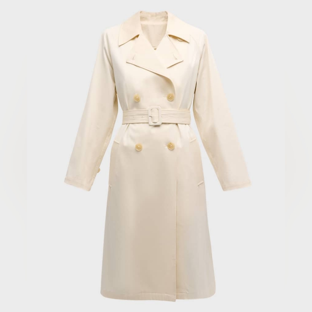 Monique SOLID & STRIPED Belted Cream Trench Coat Size M